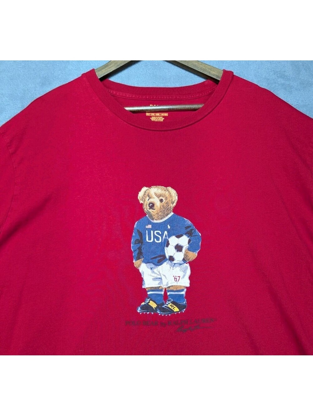 Polo Ralph Lauren Mens 2XLT Red Polo Bear USA Soccer Graphic Big Tall T Shirt RL